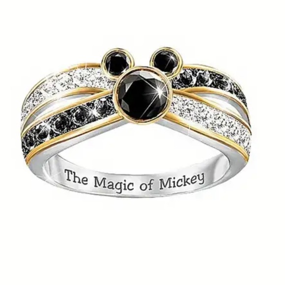 NWT Authentic Disney Mickey Mouse Ring Black Onyx Cubic Zircon Sterling … - Picture 3 of 4